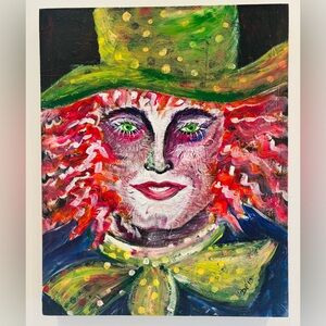 Fine Original Art Canvas Painting Mad Hatter 2010 Vintage ARTIST SIGNED 16 x 20”